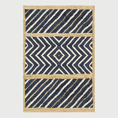 Hand Braided Traditional Beige Blue Dining Room Jute Rug - Indian Rug Store