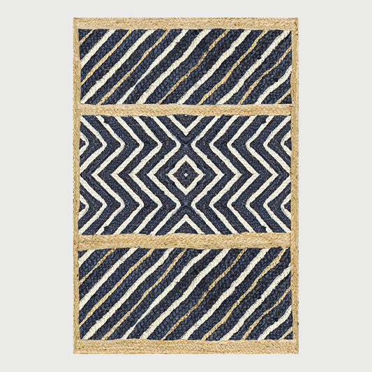 Hand Braided Traditional Beige Blue Dining Room Jute Rug - Indian Rug Store