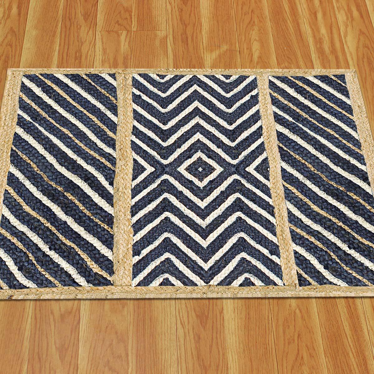 Hand Braided Traditional Beige Blue Dining Room Jute Rug - Indian Rug Store