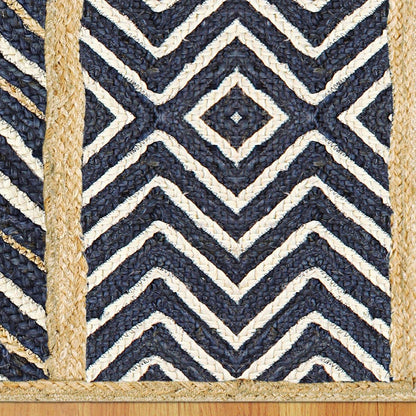 Hand Braided Traditional Beige Blue Dining Room Jute Rug - Indian Rug Store