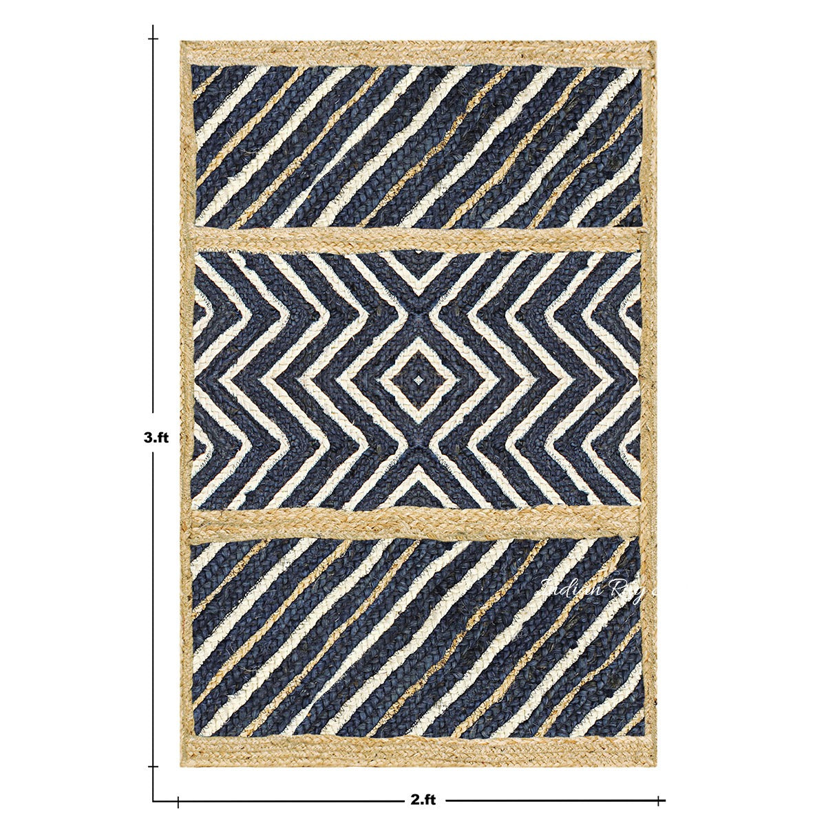 Hand Braided Traditional Beige Blue Dining Room Jute Rug