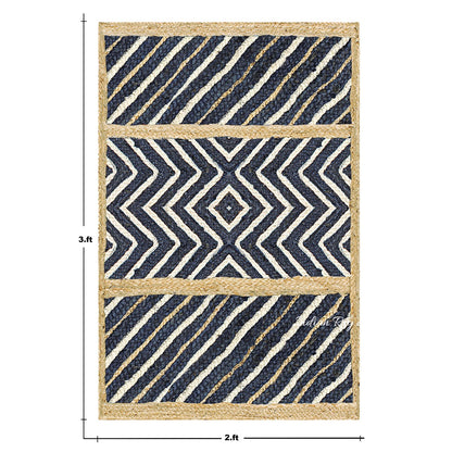 Hand Braided Traditional Beige Blue Dining Room Jute Rug