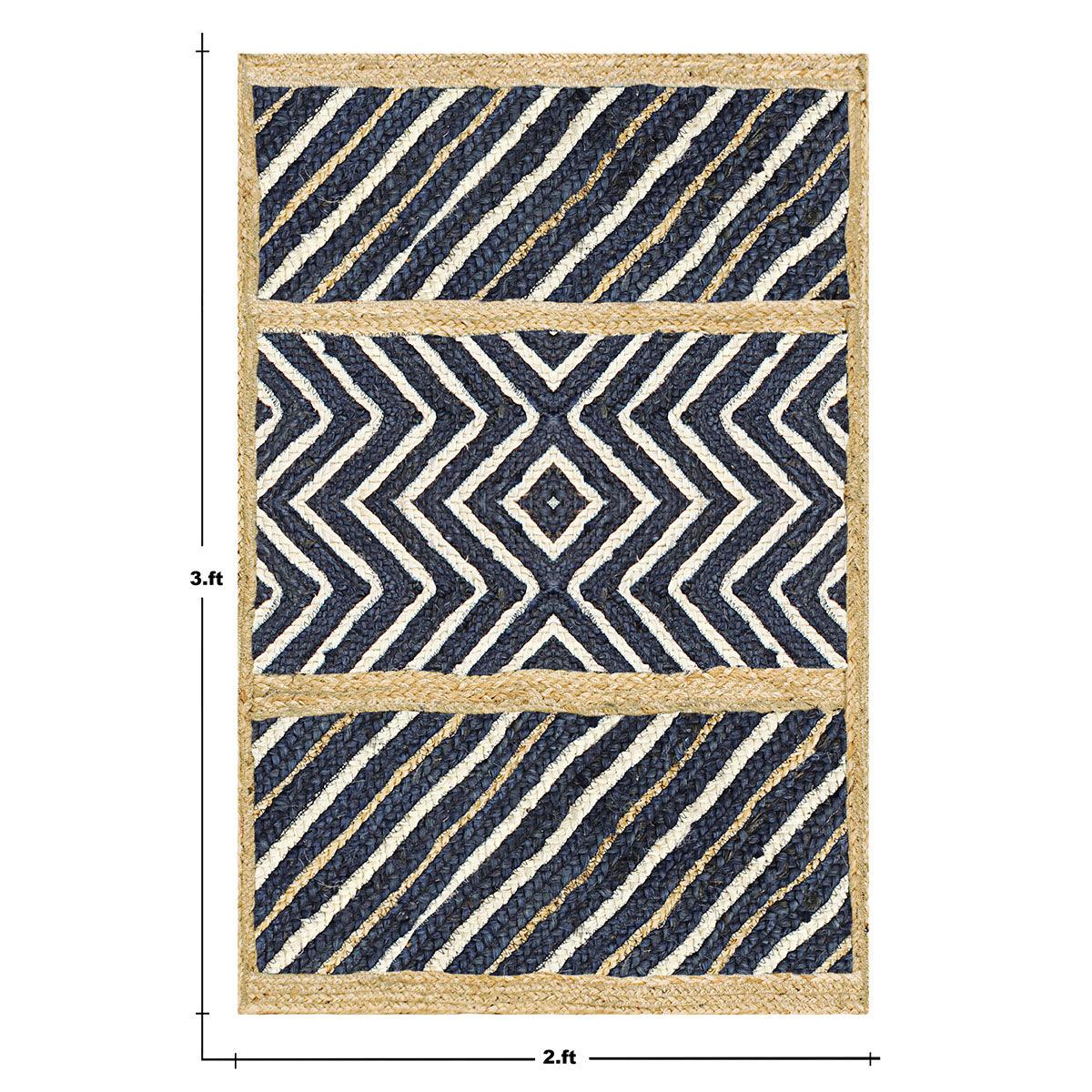 Hand Braided Traditional Beige Blue Dining Room Jute Rug - Indian Rug Store