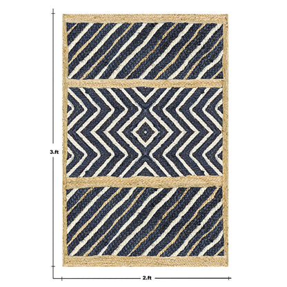 Hand Braided Traditional Beige Blue Dining Room Jute Rug - Indian Rug Store