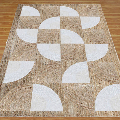 Rectangle White Beige Hand Braided Living Area Jute Rug