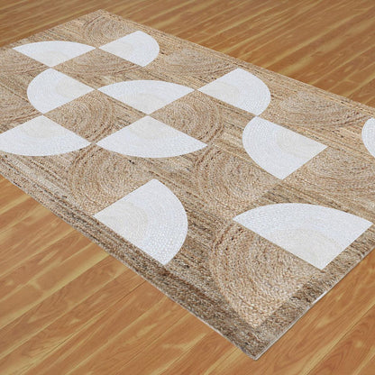 Rectangle White Beige Hand Braided Living Area Jute Rug - Indian Rug Store