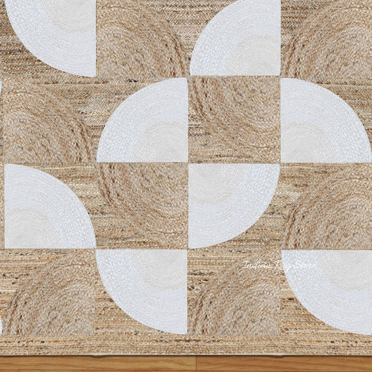 Rectangle White Beige Hand Braided Living Area Jute Rug