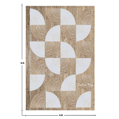 Rectangle White Beige Hand Braided Living Area Jute Rug