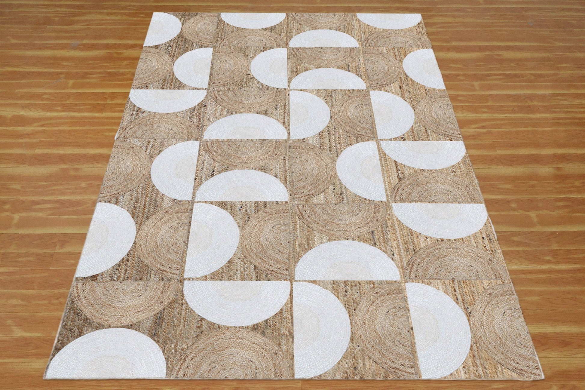 Hand Braided Geometric White Beige Farm House Decor Jute Rug - Indian Rug Store