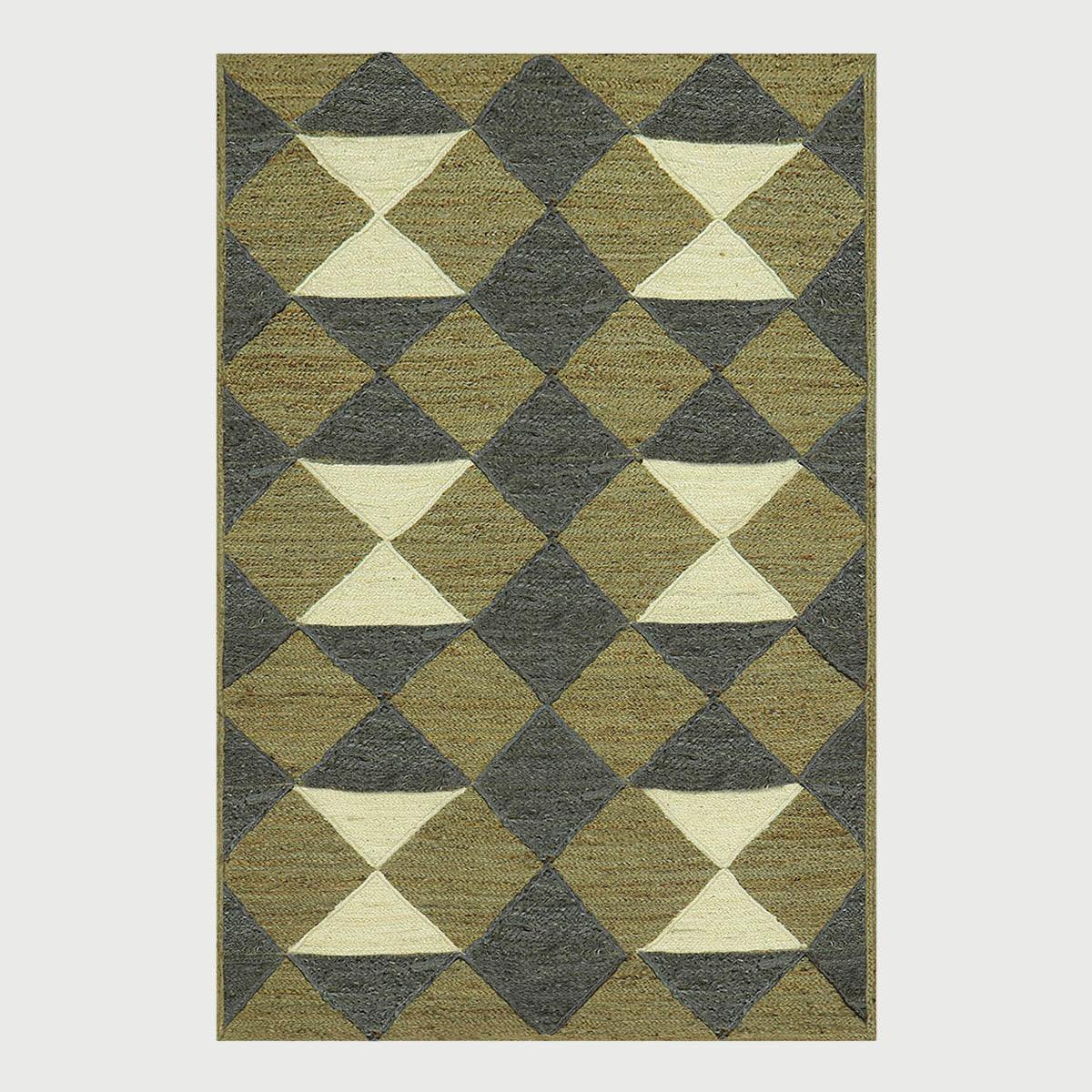 Green Multicolor Hand Braided Geometric Entrance Jute Rug - Indian Rug Store