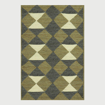 Green Multicolor Hand Braided Geometric Entrance Jute Rug - Indian Rug Store