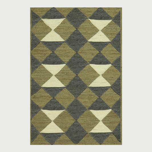 Green Multicolor Hand Braided Geometric Entrance Jute Rug - Indian Rug Store