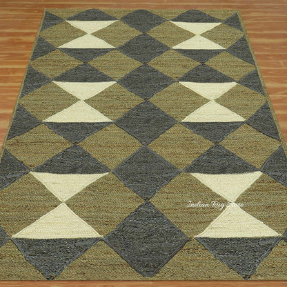 Green Multicolor Hand Braided Geometric Entrance Jute Rug