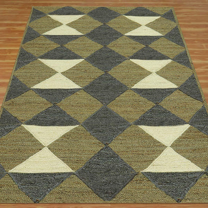 Green Multicolor Hand Braided Geometric Entrance Jute Rug - Indian Rug Store