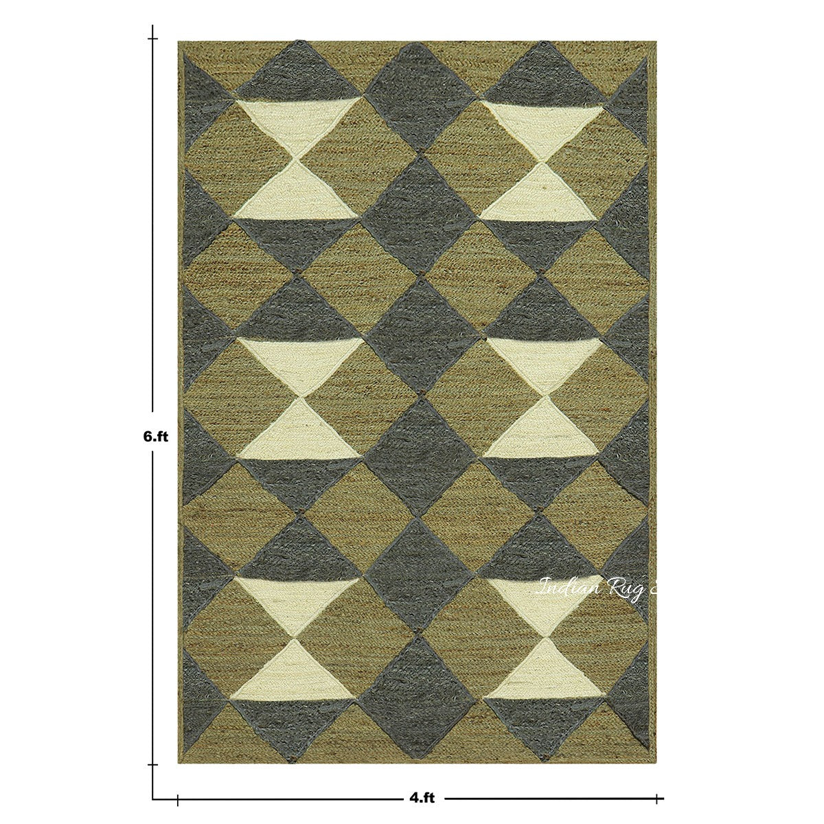 Green Multicolor Hand Braided Geometric Entrance Jute Rug