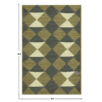 Green Multicolor Hand Braided Geometric Entrance Jute Rug