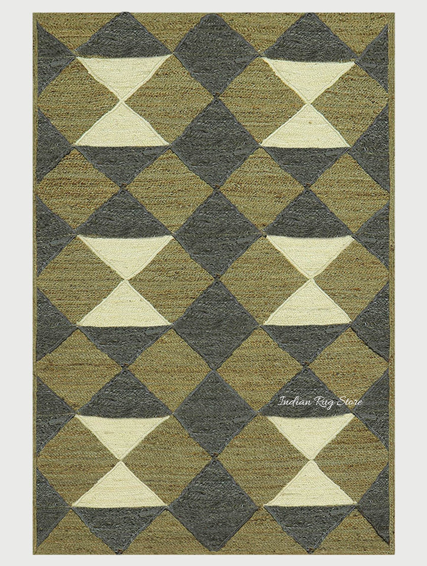 Green Multicolor Hand Braided Geometric Entrance Jute Rug