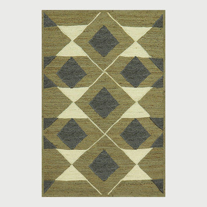 Geometric Green Multicolor Hand Braided Farm House Jute Rug - Indian Rug Store