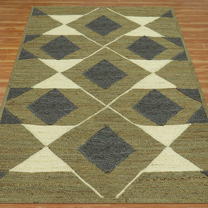 Geometric Green Multicolor Hand Braided Farm House Jute Rug - Indian Rug Store