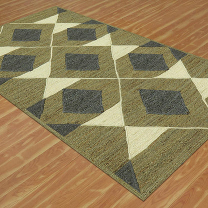 Geometric Green Multicolor Hand Braided Farm House Jute Rug - Indian Rug Store