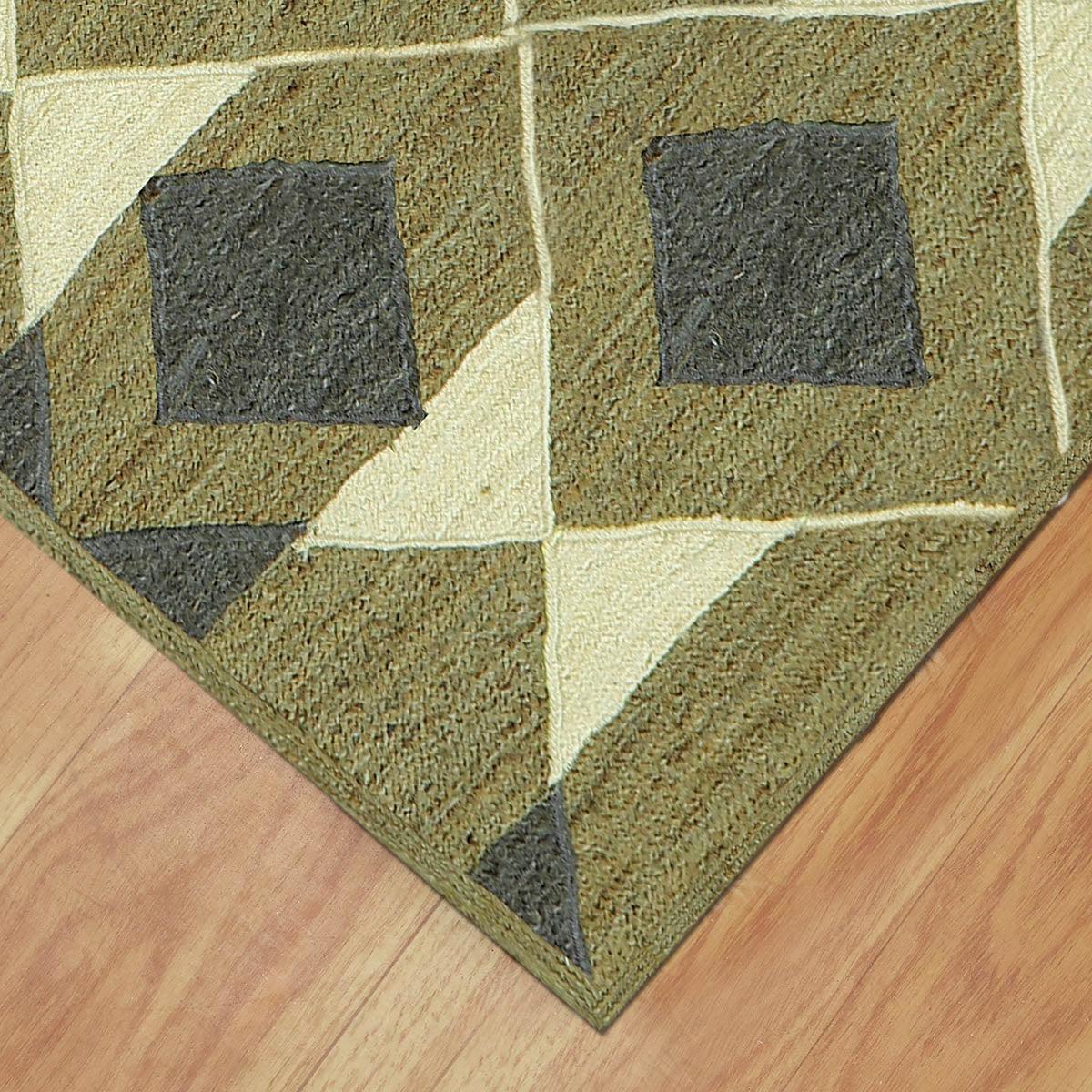 Geometric Green Multicolor Hand Braided Farm House Jute Rug - Indian Rug Store