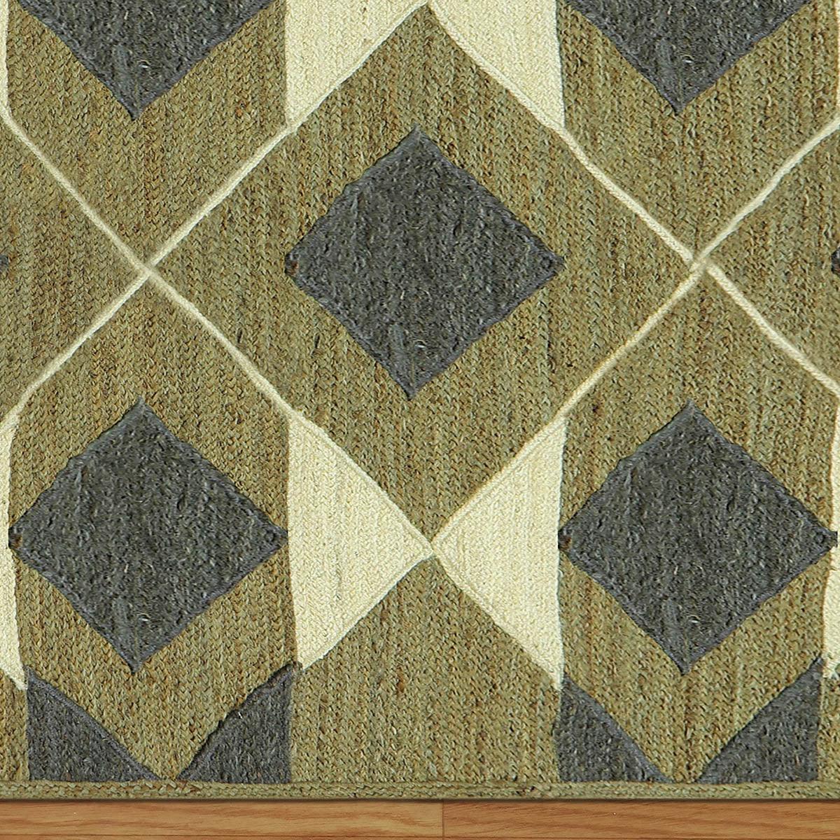 Geometric Green Multicolor Hand Braided Farm House Jute Rug - Indian Rug Store