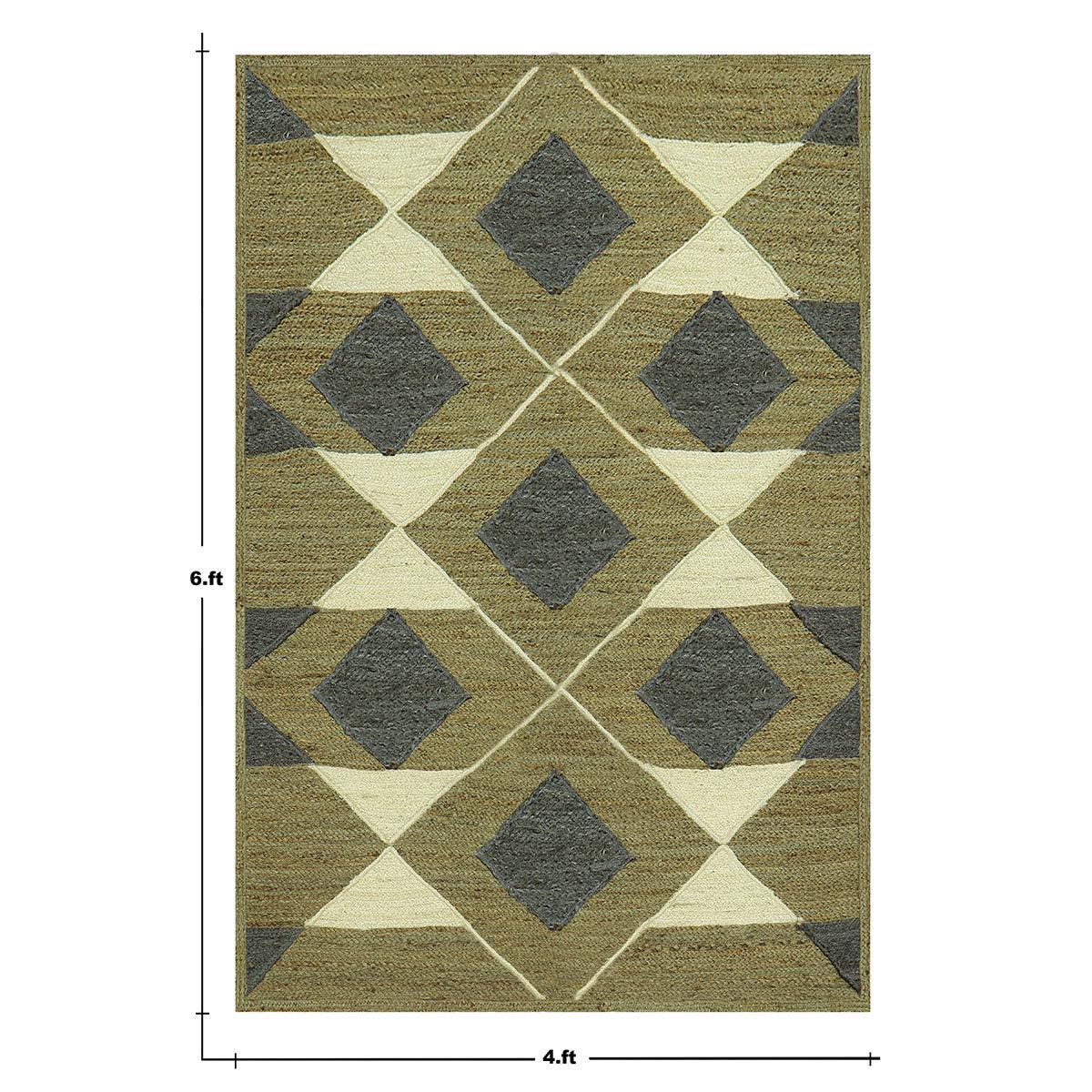 Geometric Green Multicolor Hand Braided Farm House Jute Rug - Indian Rug Store