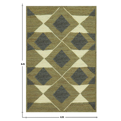 Geometric Green Multicolor Hand Braided Farm House Jute Rug - Indian Rug Store