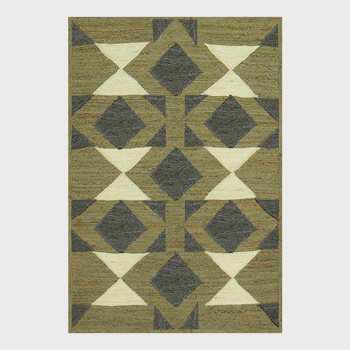 Multicolor Green Geometric Hand Braided Living Area Jute Rug - Indian Rug Store