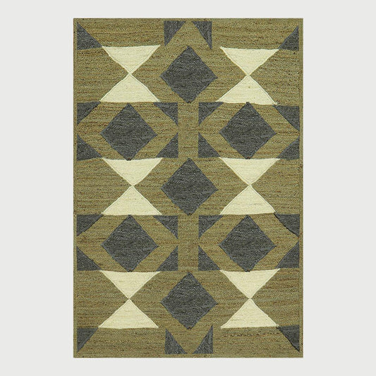 Multicolor Green Geometric Hand Braided Living Area Jute Rug - Indian Rug Store