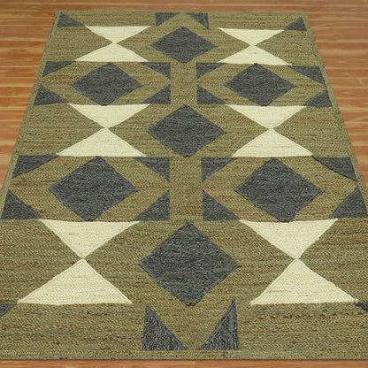 Multicolor Green Geometric Hand Braided Living Area Jute Rug - Indian Rug Store