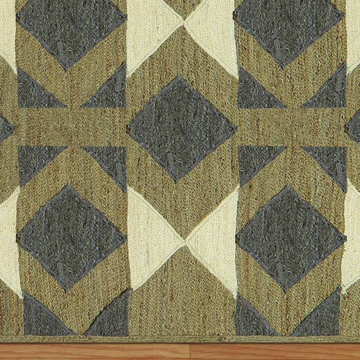 Multicolor Green Geometric Hand Braided Living Area Jute Rug - Indian Rug Store