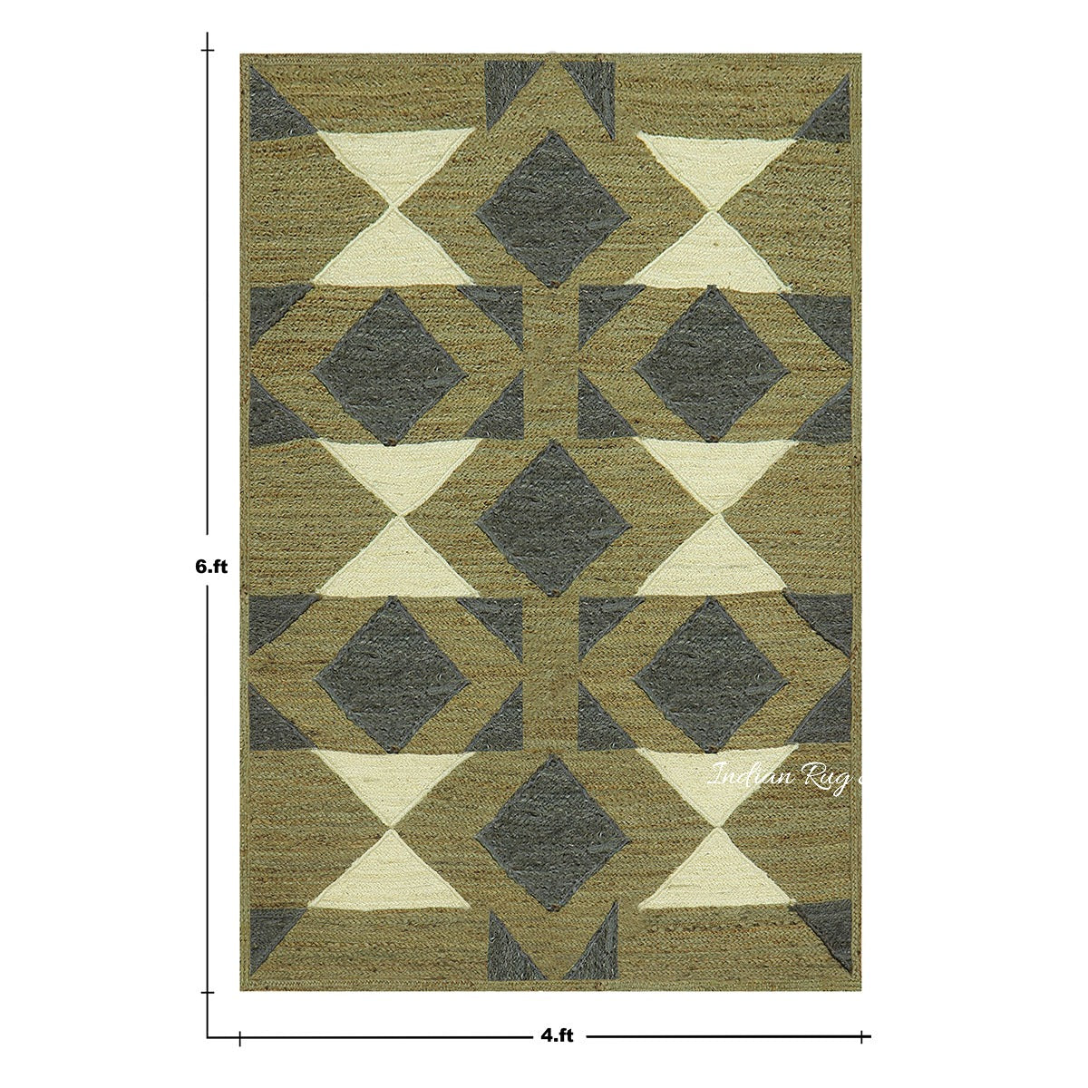 Multicolor Green Geometric Hand Braided Living Area Jute Rug