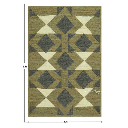 Multicolor Green Geometric Hand Braided Living Area Jute Rug