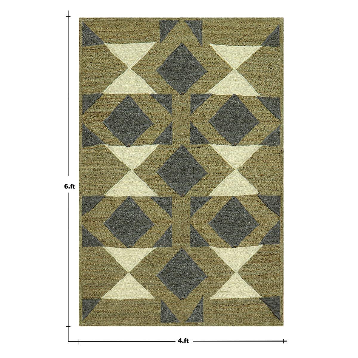 Multicolor Green Geometric Hand Braided Living Area Jute Rug - Indian Rug Store