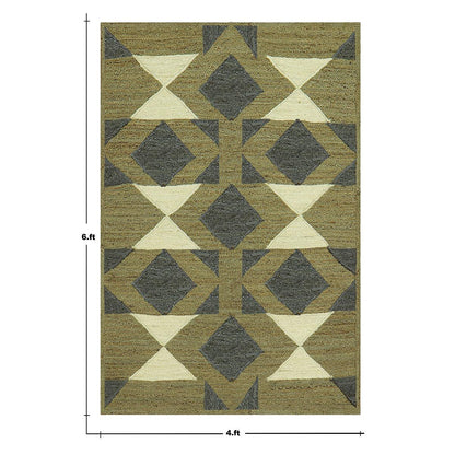 Multicolor Green Geometric Hand Braided Living Area Jute Rug - Indian Rug Store