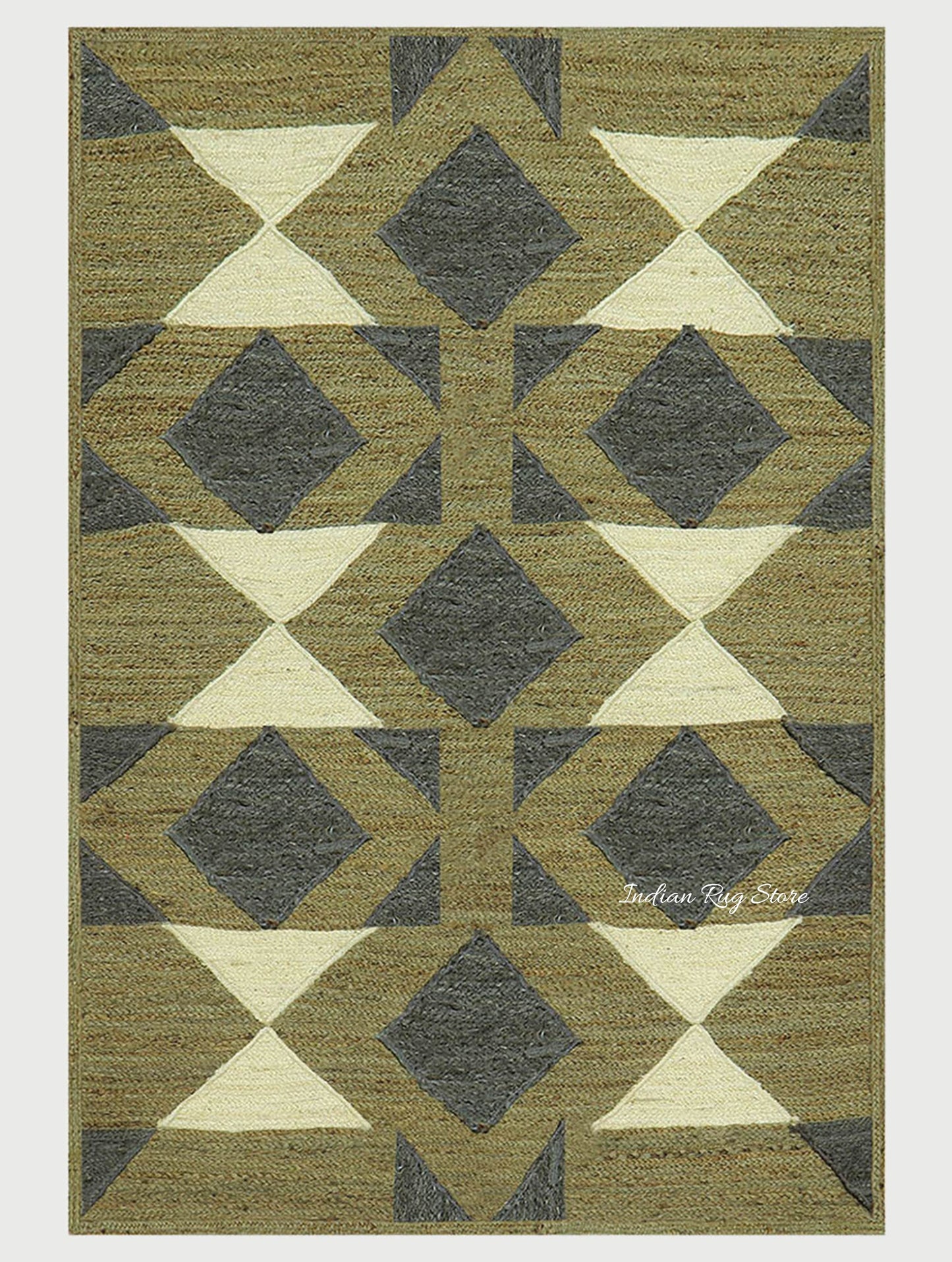 Multicolor Green Geometric Hand Braided Living Area Jute Rug