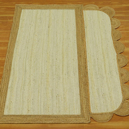 Hand Braided Geometric White Beige Interior Decor Jute Rug - Indian Rug Store