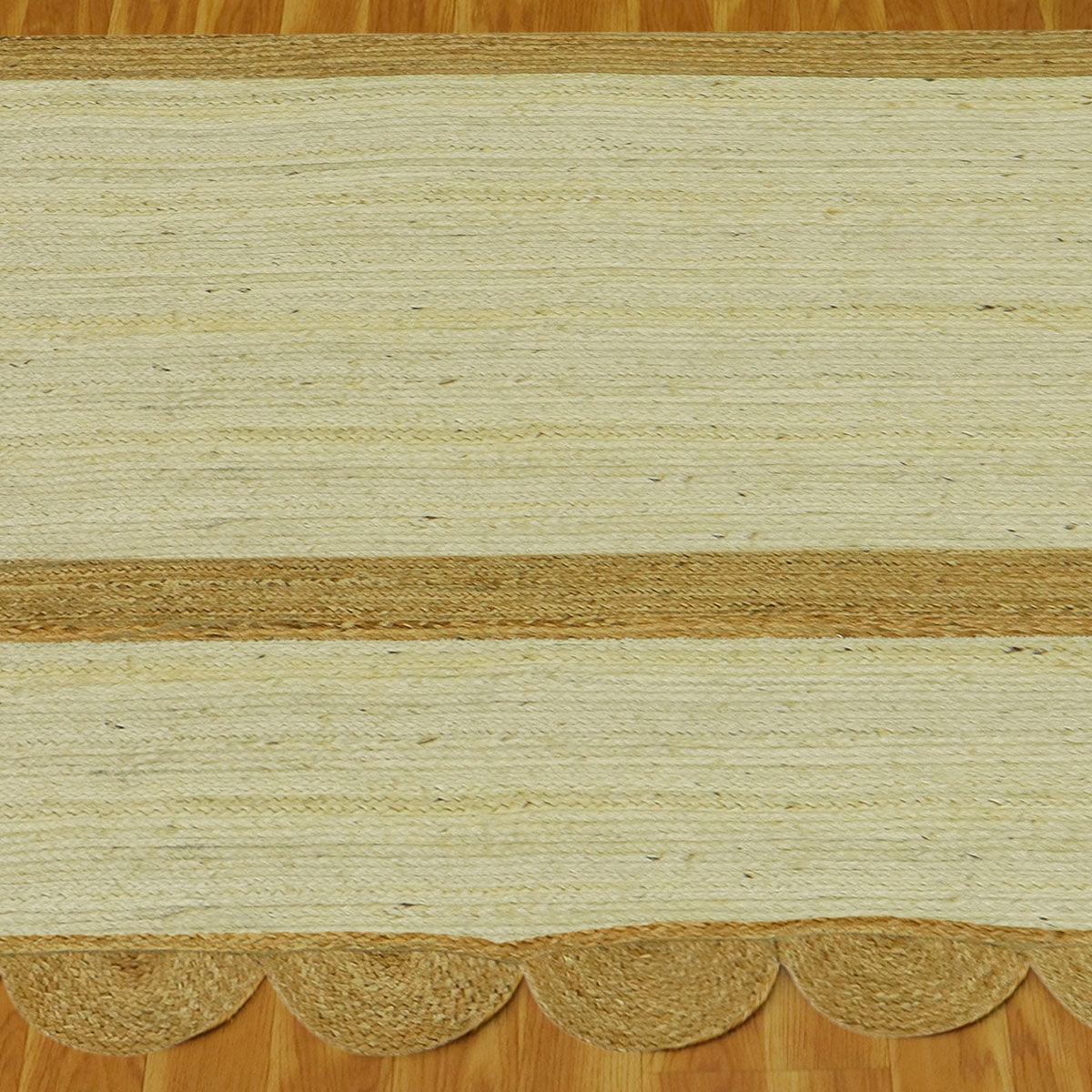 Hand Braided Geometric White Beige Interior Decor Jute Rug - Indian Rug Store