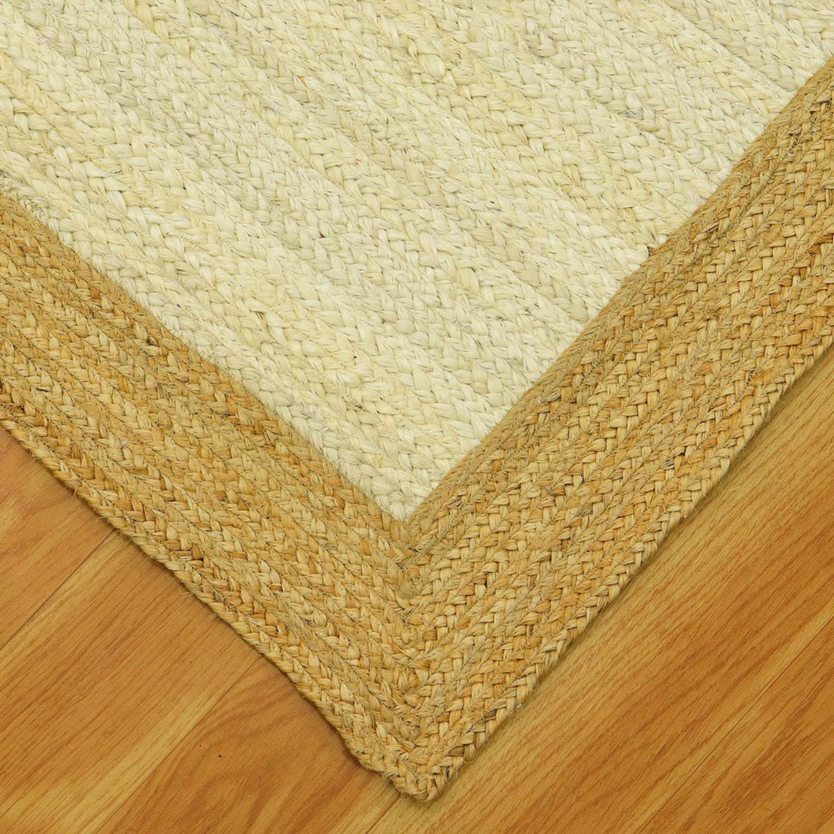 Hand Braided Geometric White Beige Interior Decor Jute Rug - Indian Rug Store