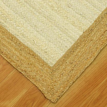 Hand Braided Geometric White Beige Interior Decor Jute Rug - Indian Rug Store