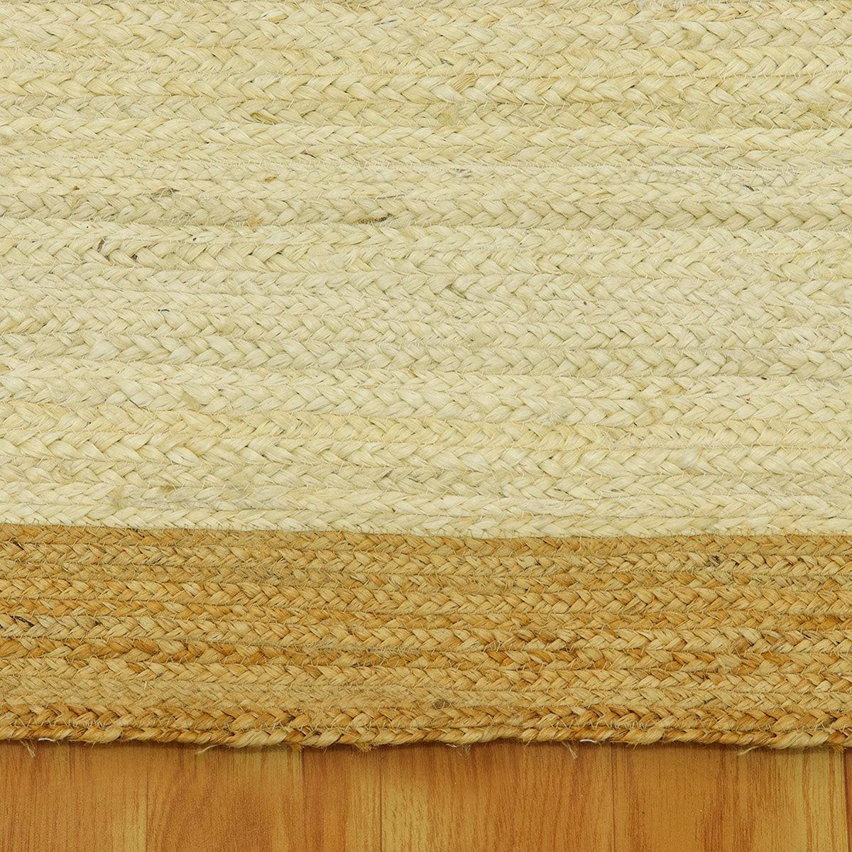 Hand Braided Geometric White Beige Interior Decor Jute Rug - Indian Rug Store