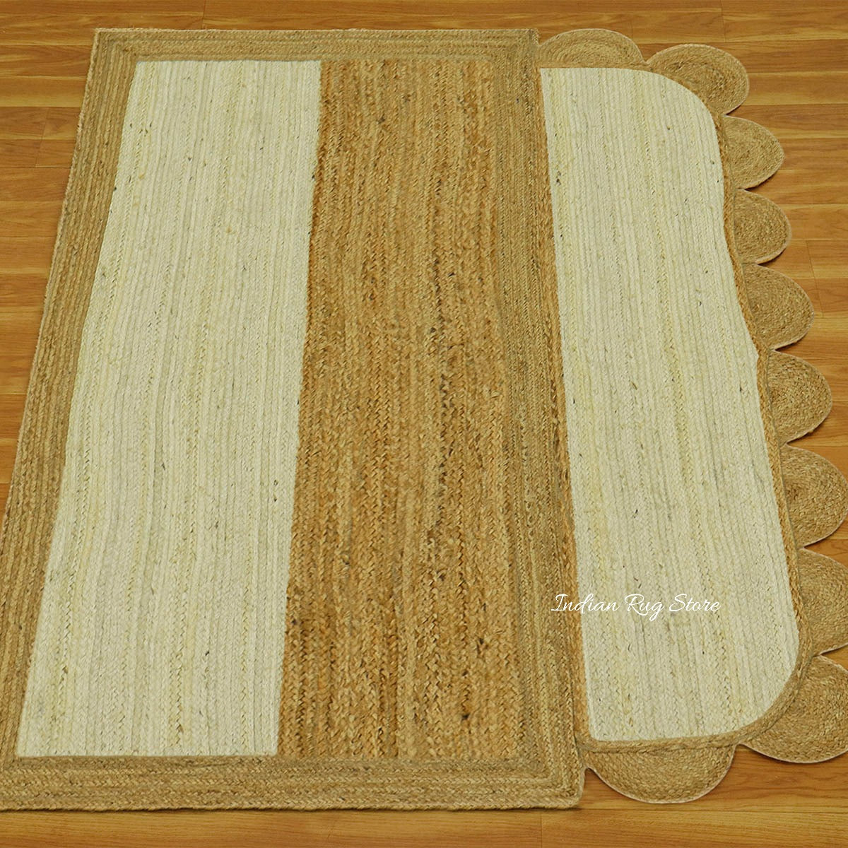 White Beige Hand Braided Geometric Home Decor Jute Rug