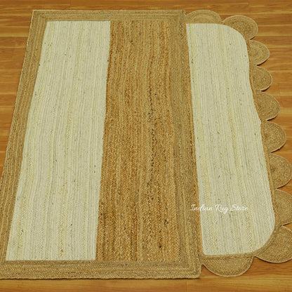 White Beige Hand Braided Geometric Home Decor Jute Rug