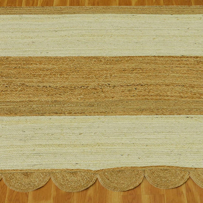 White Beige Hand Braided Geometric Home Decor Jute Rug - Indian Rug Store