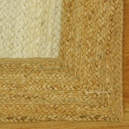 White Beige Hand Braided Geometric Home Decor Jute Rug