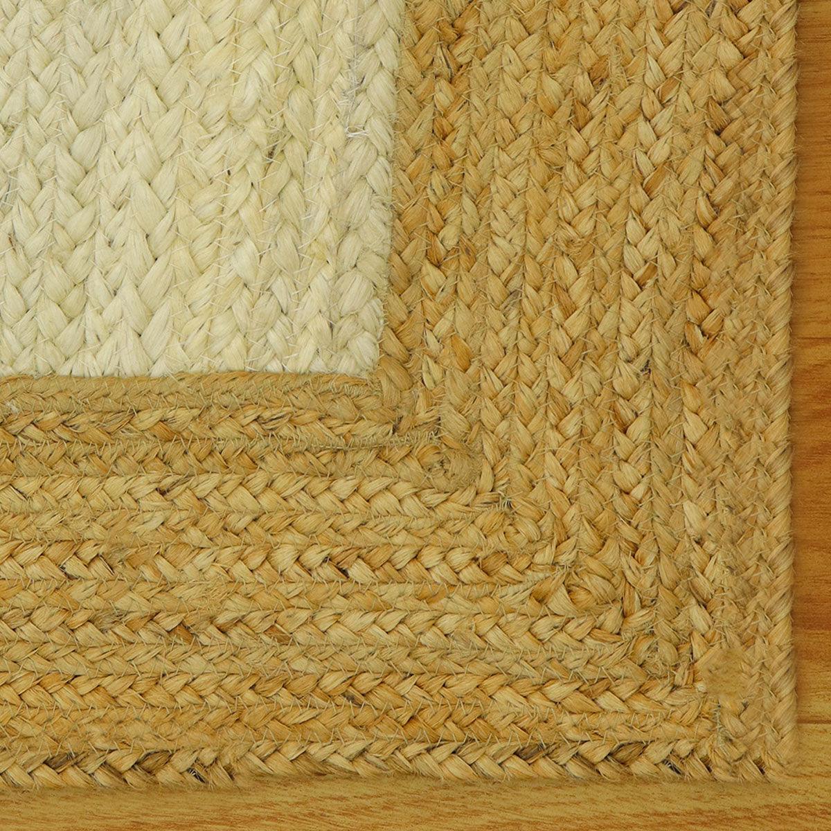 White Beige Hand Braided Geometric Home Decor Jute Rug - Indian Rug Store