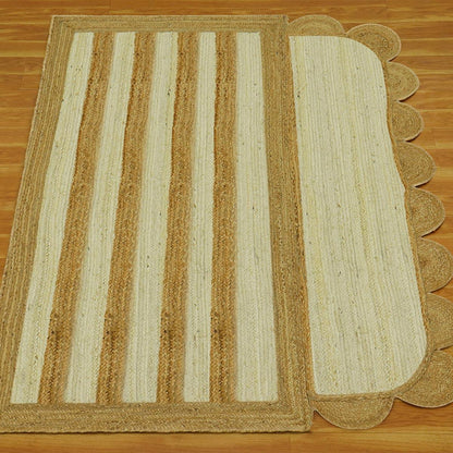 Geometric Beige White Hand Braided Farm House Decor Jute Rug - Indian Rug Store