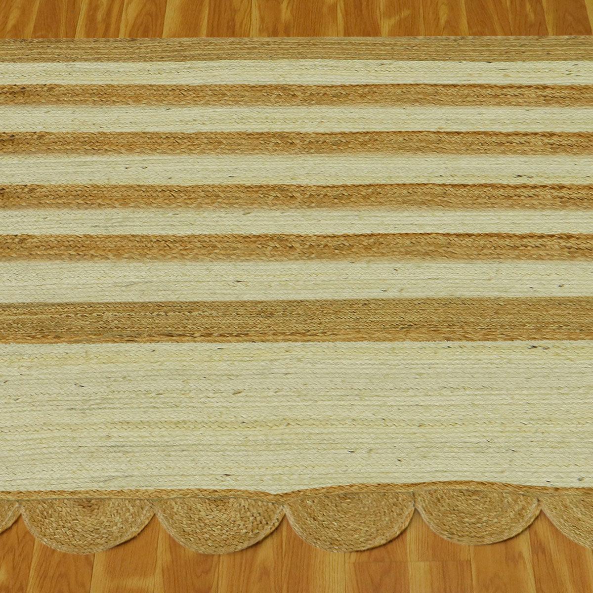 Geometric Beige White Hand Braided Farm House Decor Jute Rug - Indian Rug Store