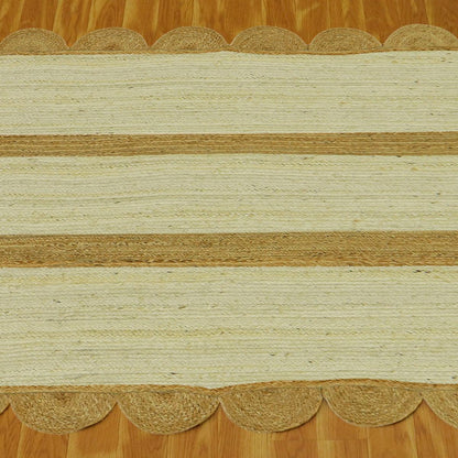 White Beige Hand Braided Geometric Hallway Decor Jute Rug - Indian Rug Store